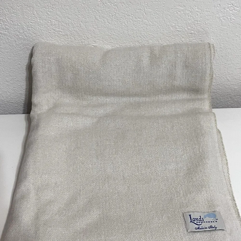 Lands Downunder Italian Herringbone Fringed Cream Throw Blanket Soft Italy